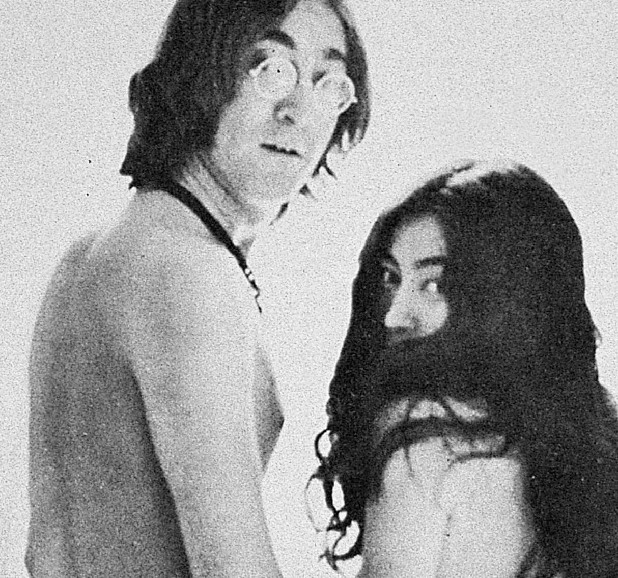 The Beatles' John Lennon and Yoko Ono in black-and-white