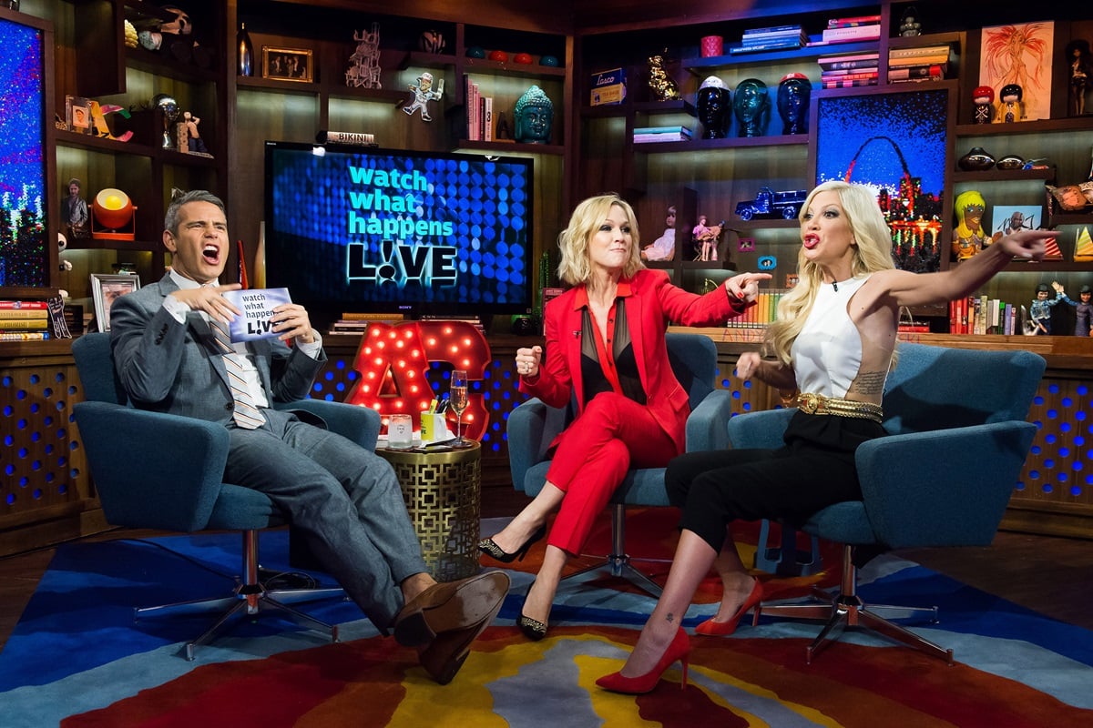 Jenny Garth and Tori Spelling appear on 'Watch What Happens Live with Andy Cohen'