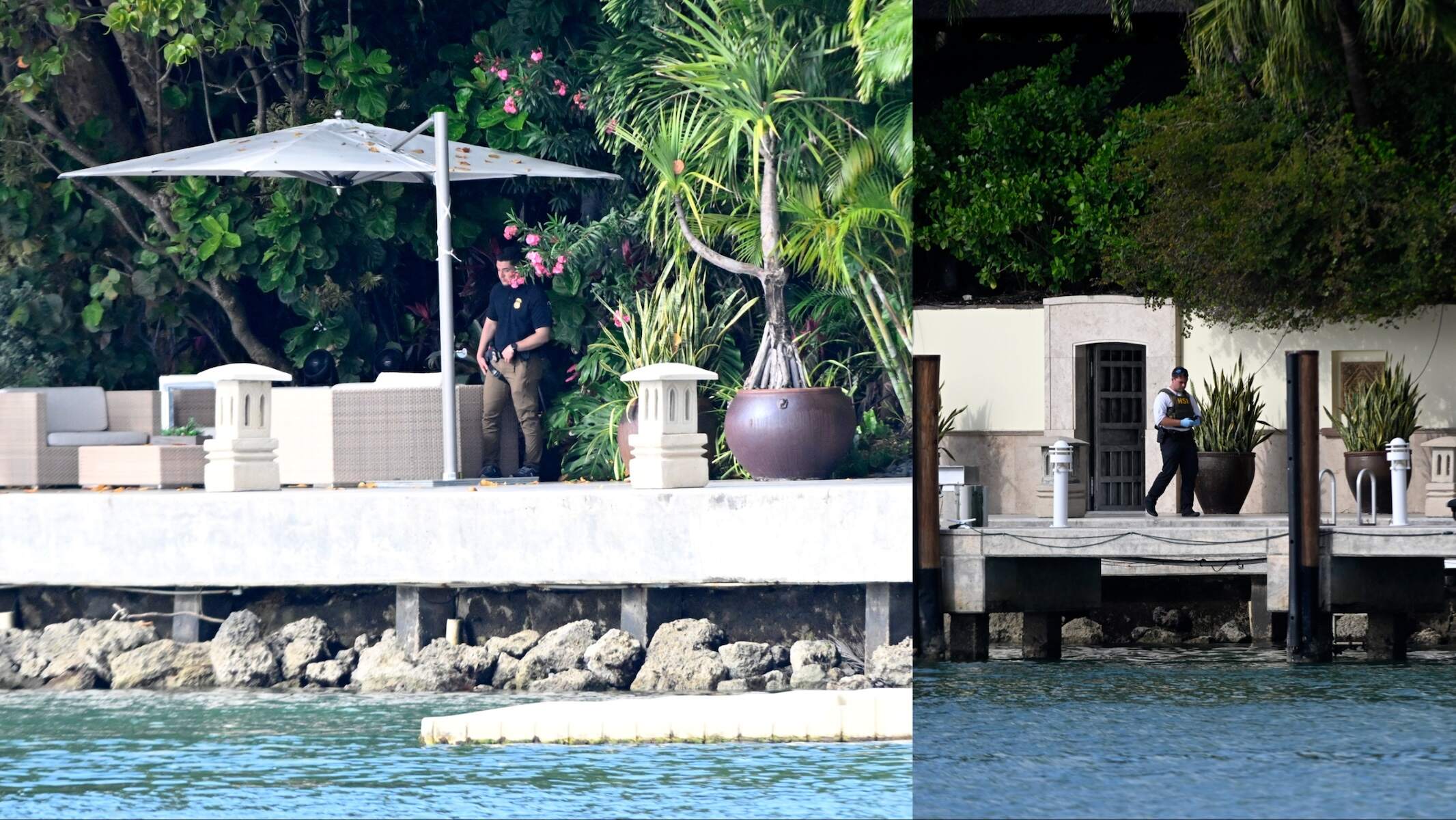 Homeland Security officers are seen at the waterfront mansion of Sean Combs