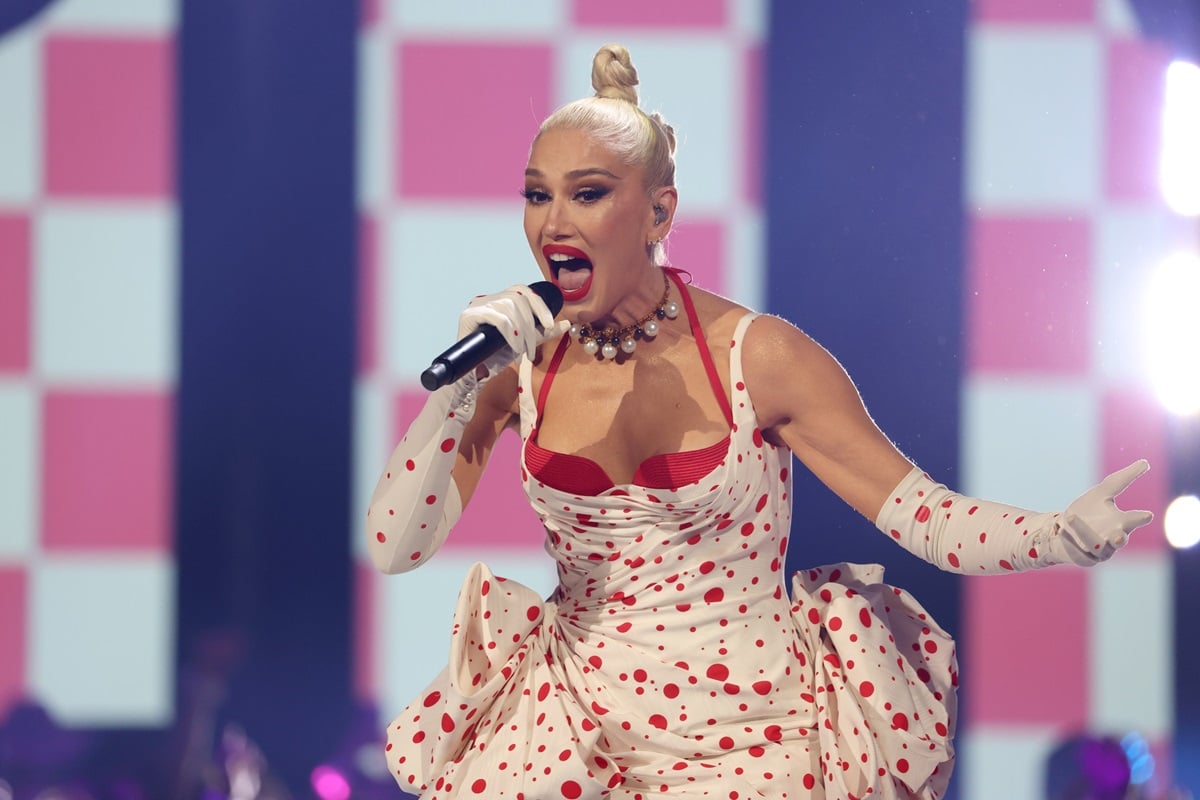 Gwen Stefani singing on stage during the 2023 CMT Music Awards at Moody Center.