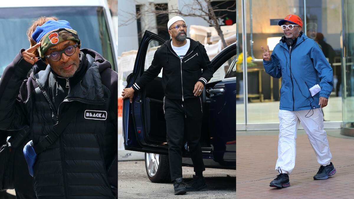 Director Spike Lee and actor Jeffrey Wright walk on an NYC street as they film High and Low