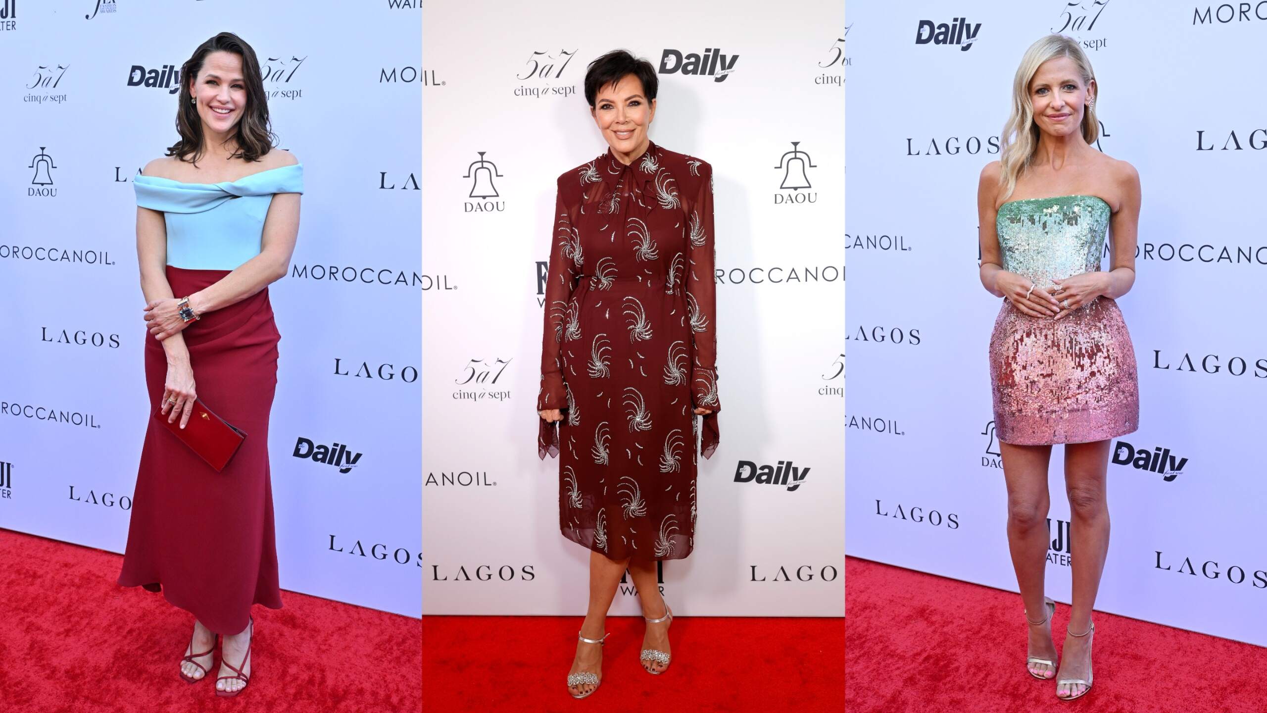 Celebrities Jennifer Garner, Kris Jenner, and Sarah Michelle Gellar pause on the red carpet to take a photo