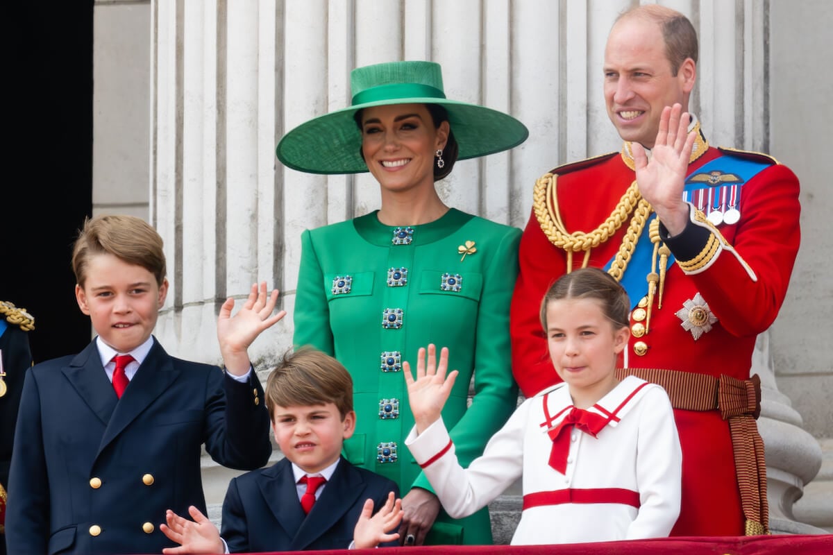 Kate Middleton and Prince William with their children, Prince George, Princess Charlotte, and Prince Louis, at Trooping the Colour 2023