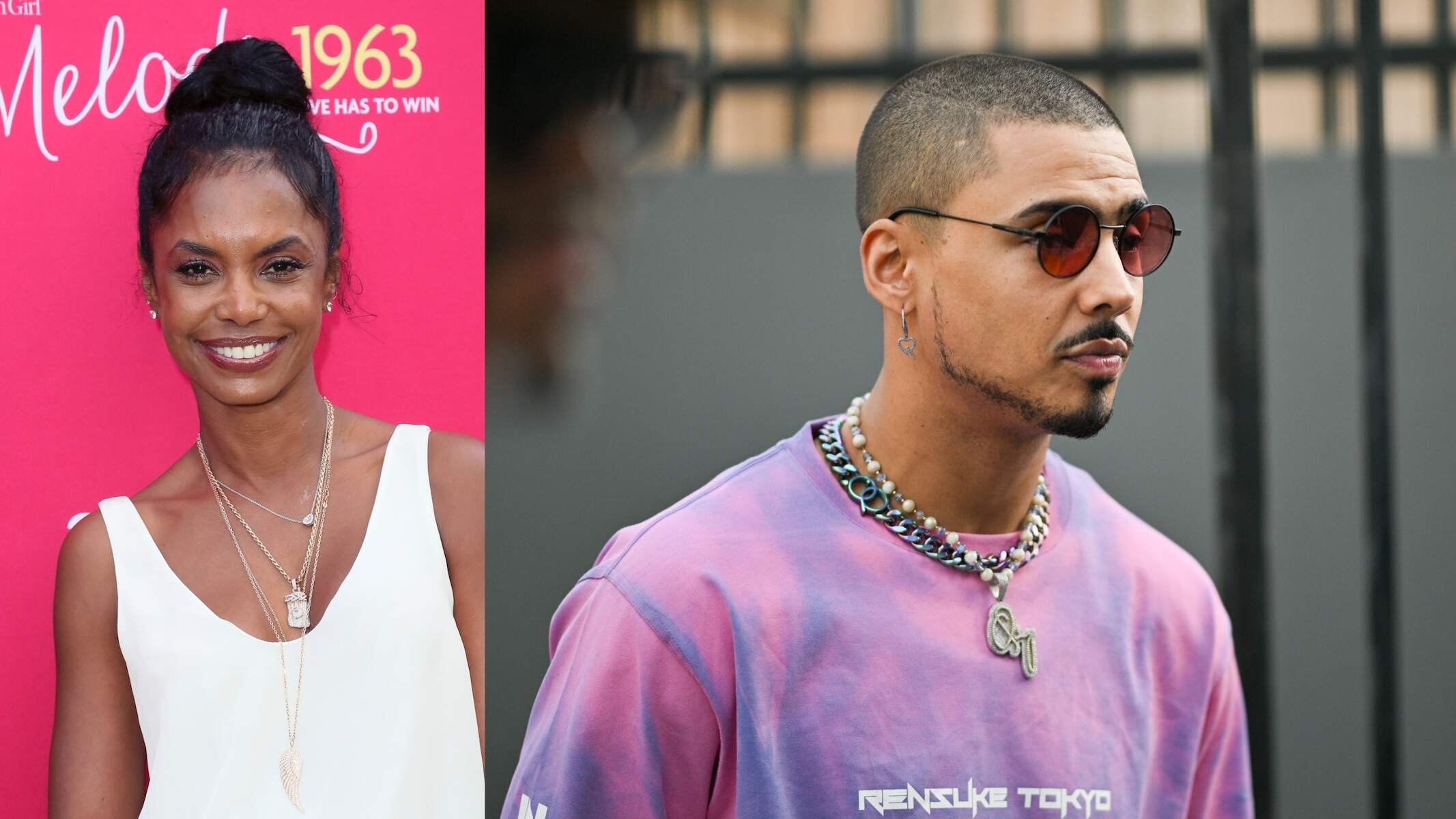 A photo of Kim Porter in a white top alongside a photo of Quincy Brown in a purple shirt
