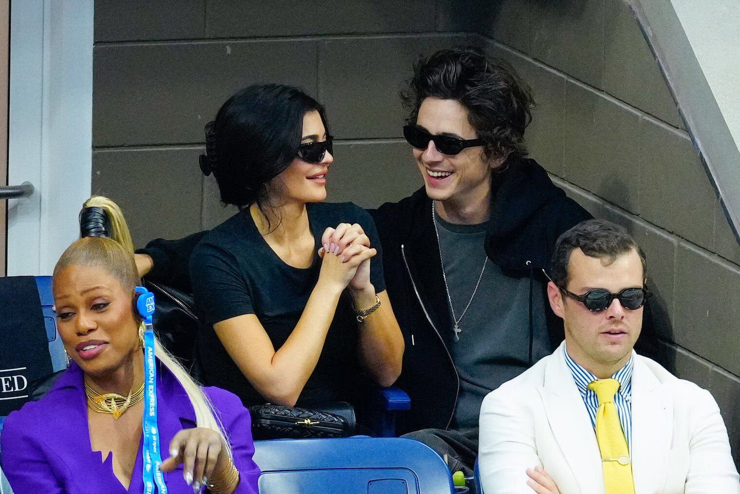 Kylie Jenner and Timothée Chalamet sitting next to each other at the U.S. Open 