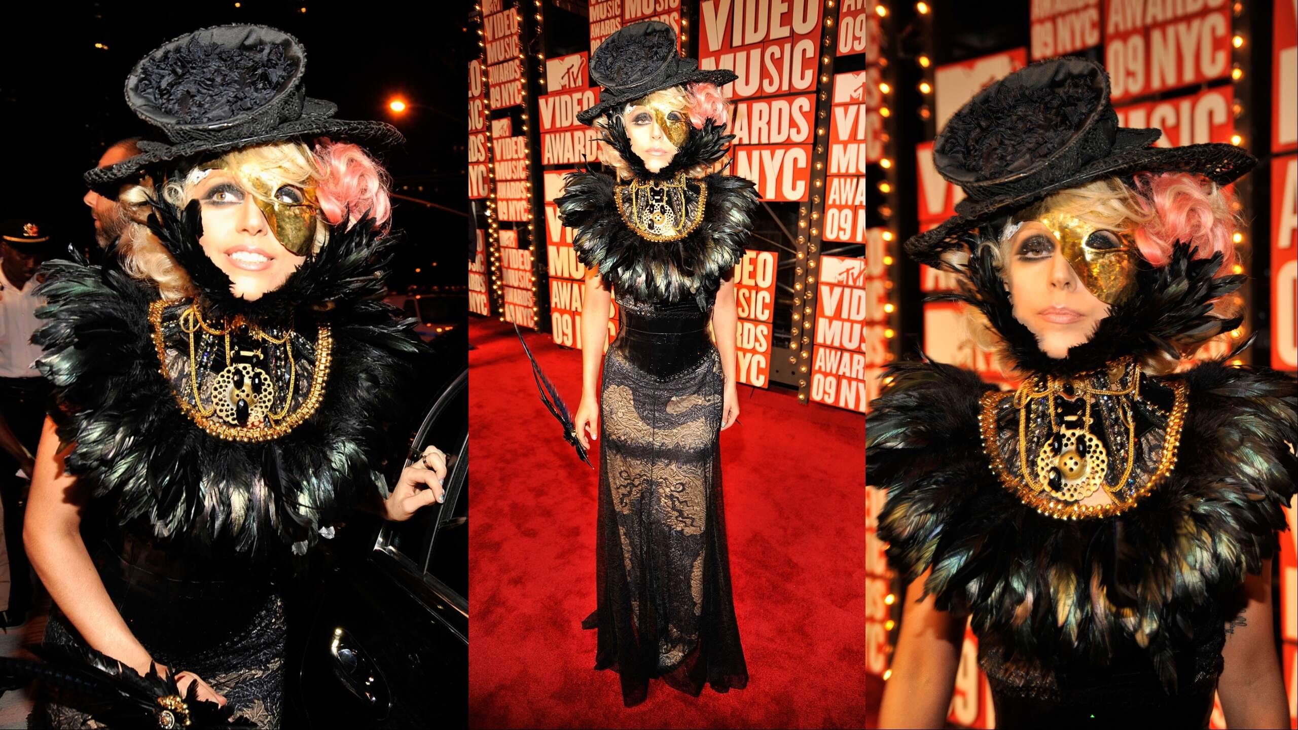 Singer Lady Gaga attends the 2009 MTV Video Music Awards wearing a black steampunk outfit