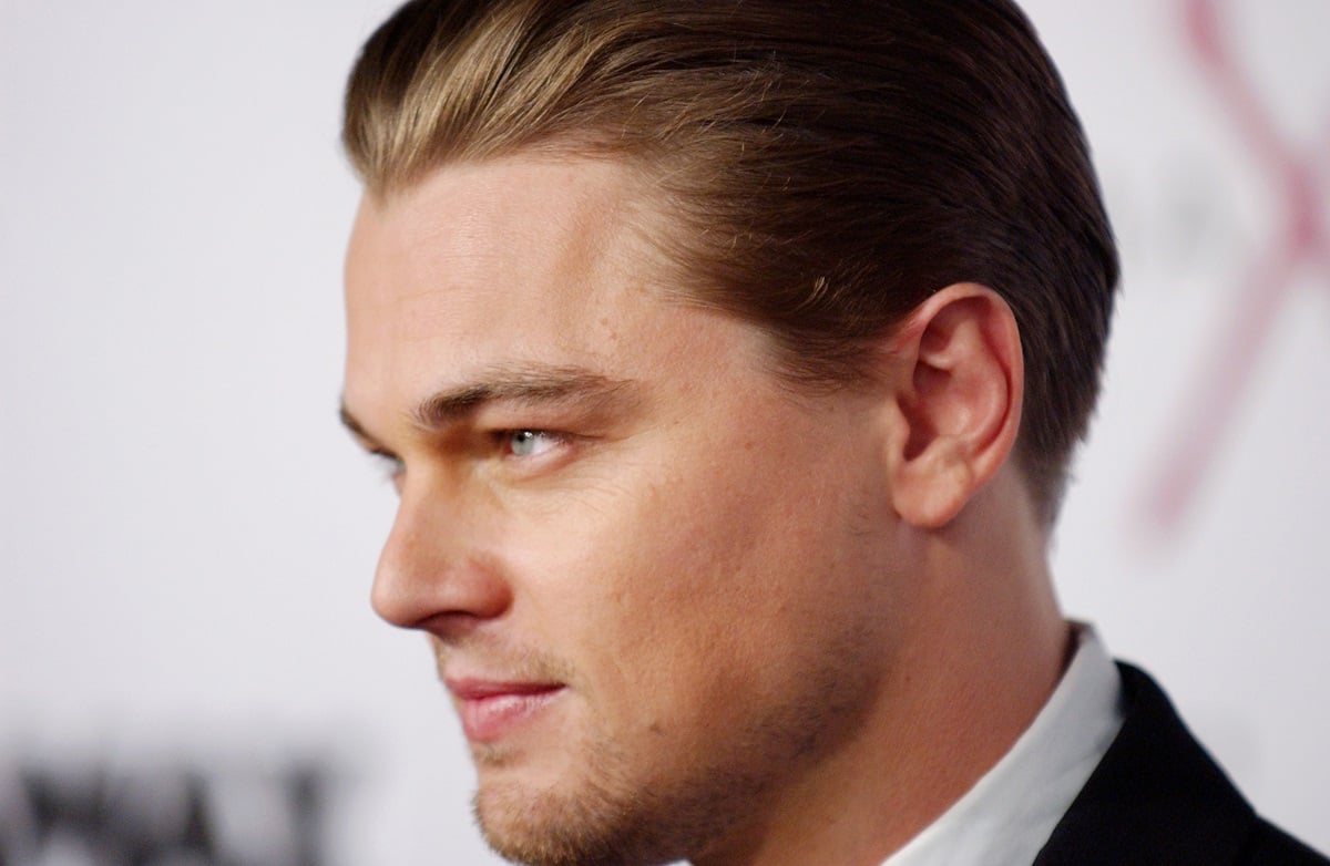 Leonardo DiCaprio posing at the premiere of 'The Aviator'.