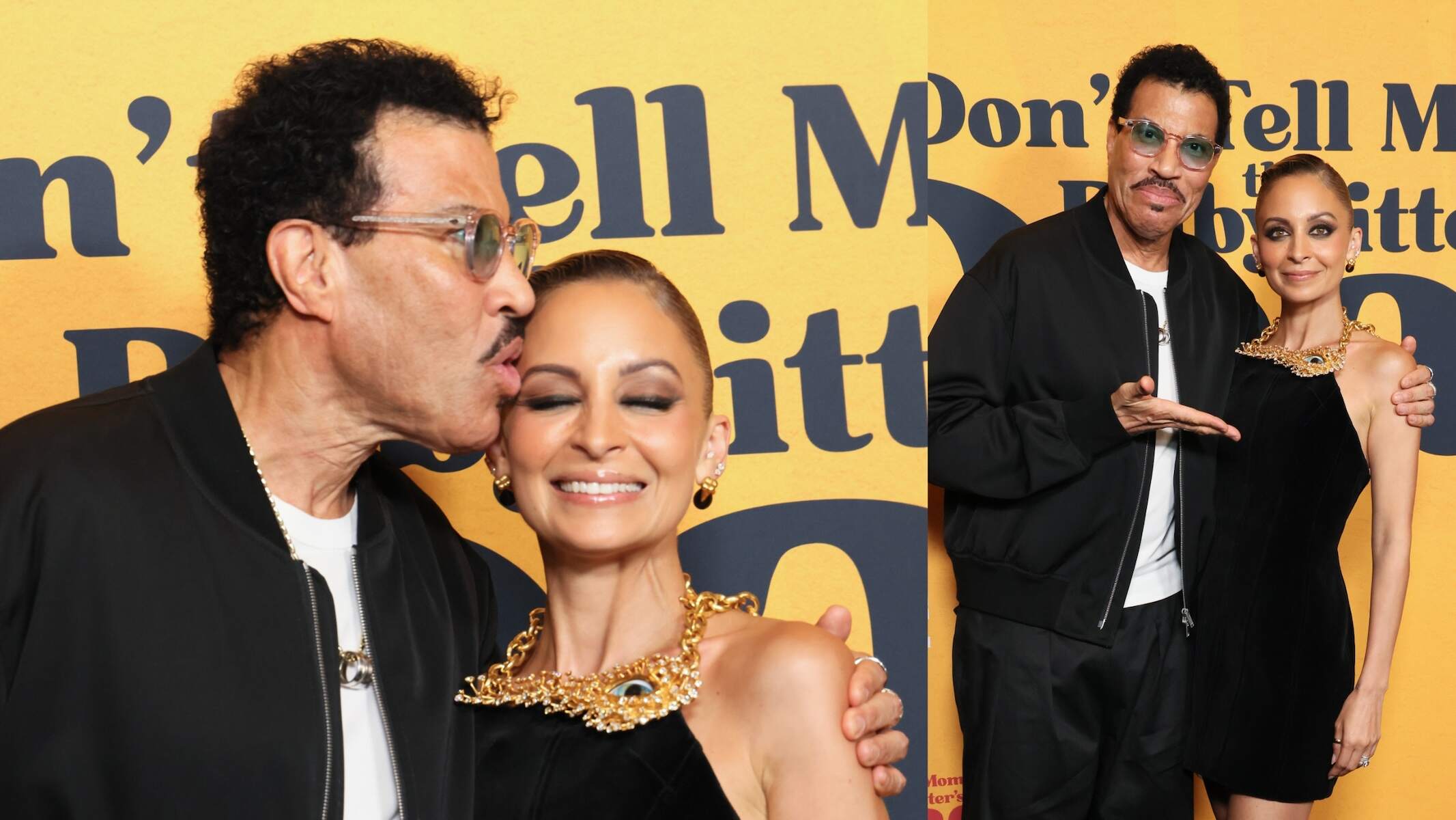 Lionel Richie kisses Nicole Richie on the temple as they laugh together on the red carpet at the 'Don't Tell Mom the Babysitter's Dead' premiere