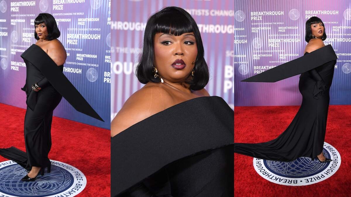 Singer Lizzo wears a black dress and gold bangles at the 2024 Breakthrough Prize Ceremony
