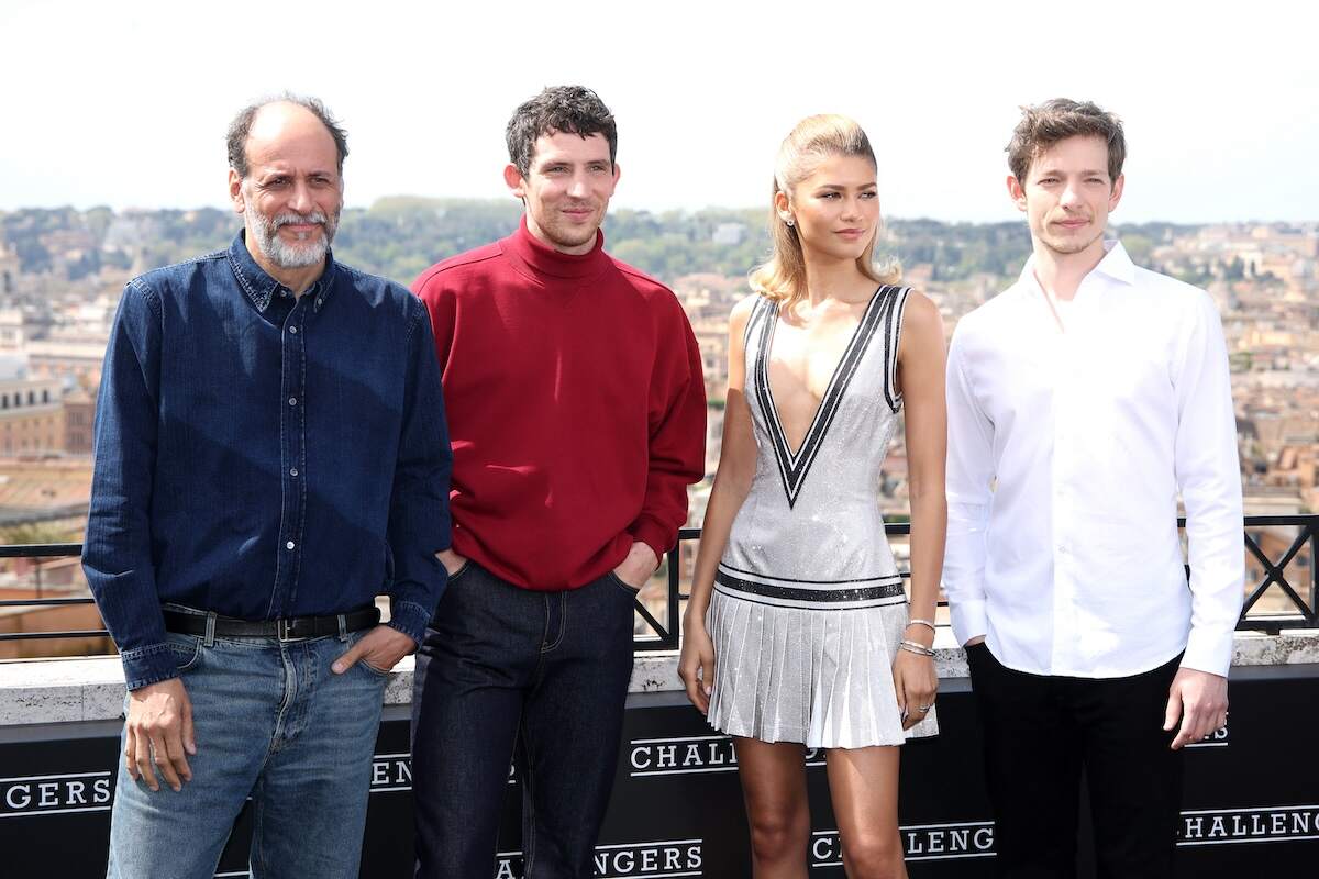 'Challengers' stars Josh O'Connor, Zendaya, and Mike Faist pose with director Luca Guadagnino on a rooftop in Rome, Italy