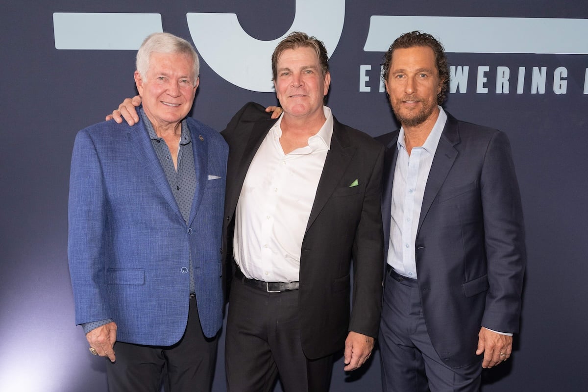 The founders of the Mack, Jack & McConaughey Gala, Mack Brown, Jack Ingram, and Matthew McConaughey, pose together on the red carpet before the 2024 event