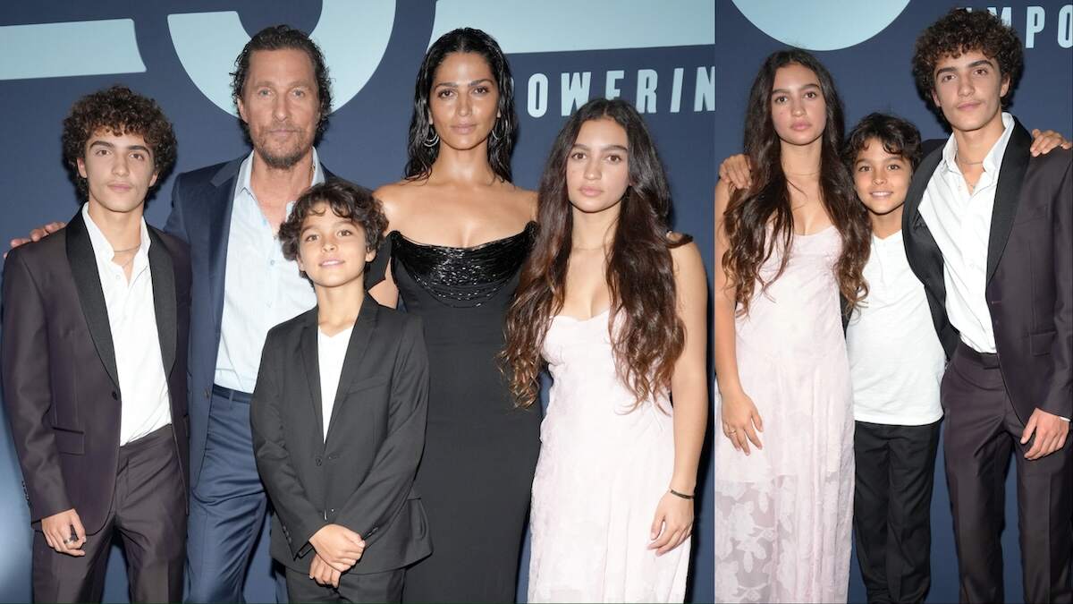 The McConaughey family poses on the red carpet in formalwear at the MJ&M charity gala