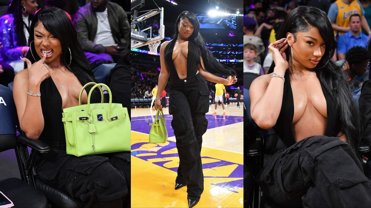 Holding her Birkin bag, Megan Thee Stallion sits at a Lakers game