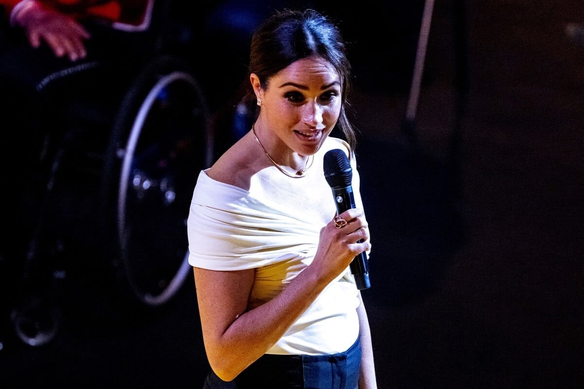 Meghan Markle speaking onstage during the opening ceremony of the Invictus Games in The Hague