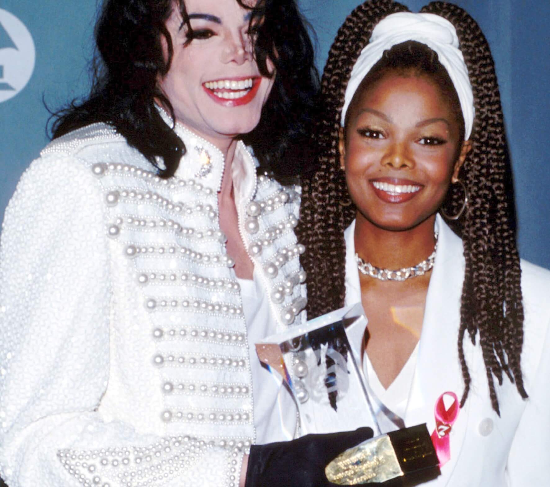 "Scream" duo Michael Jackson and Janet Jackson wearing white