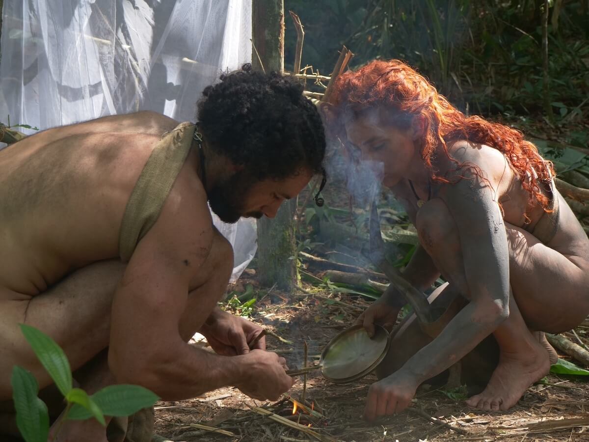 Keenand and Fairland making a fire in 'Naked and Afraid'