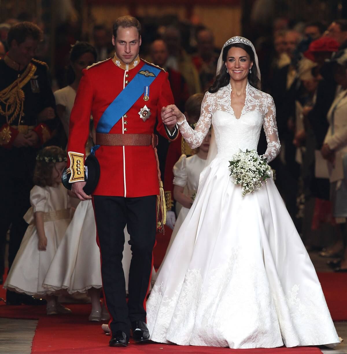 Prince William and Kate Middleton leaving Westminster Abbey following their wedding ceremony