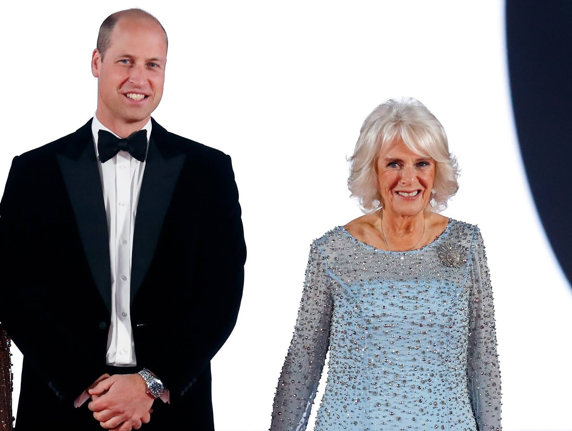 Prince William and now-Queen Camilla attend the 'No Time To Die' world premiere in London