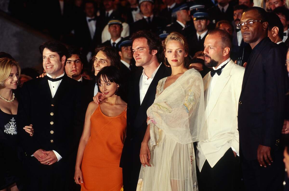 The cast of Pulp Fiction poses for a photo at the 47th Cannes film Festival in May 1994
