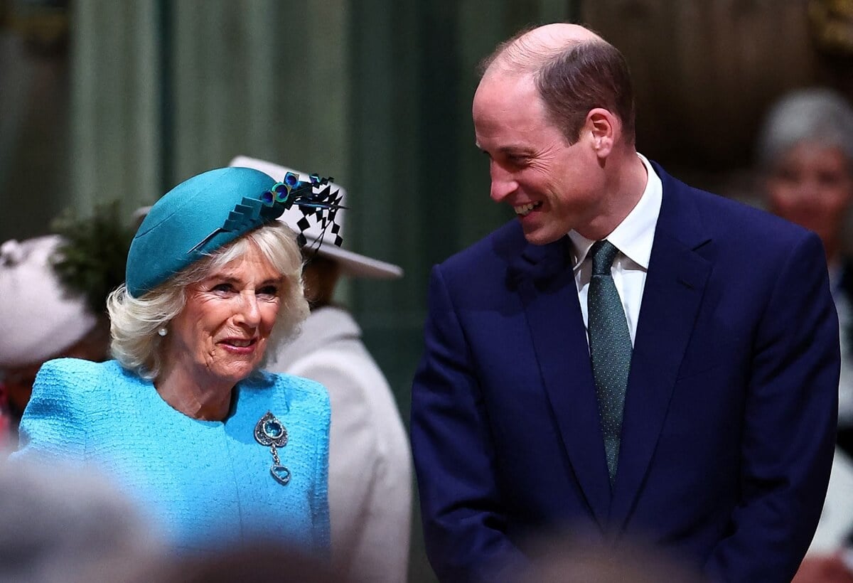 Queen Camilla and Prince William arrive to attend the annual Commonwealth Day service ceremony at Westminster Abbey
