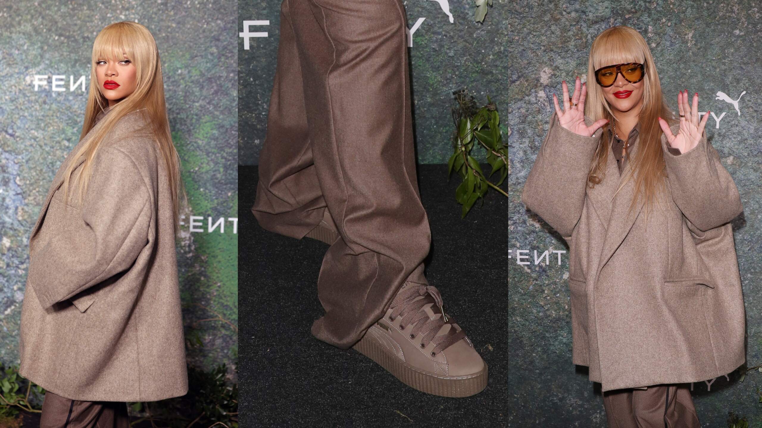 Singer Rihanna poses and waves on the red carpet at the FENTY x PUMA Creeper Phatty Launch Party