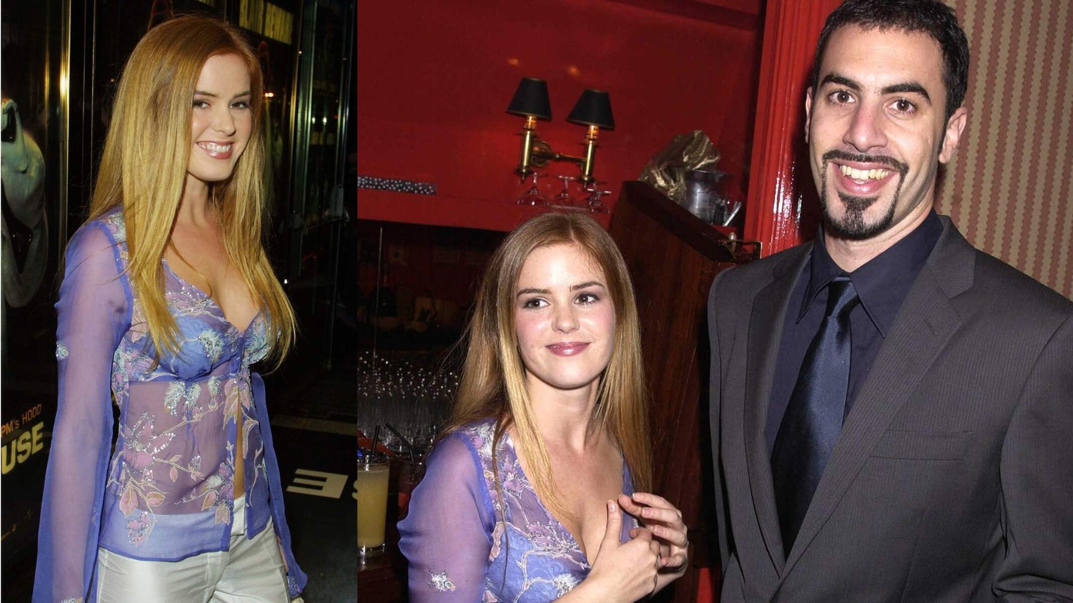 Isla Fisher and Sacha Baron Cohen smile together at the film premiere of 'Ali G In Da House' when they first started dating