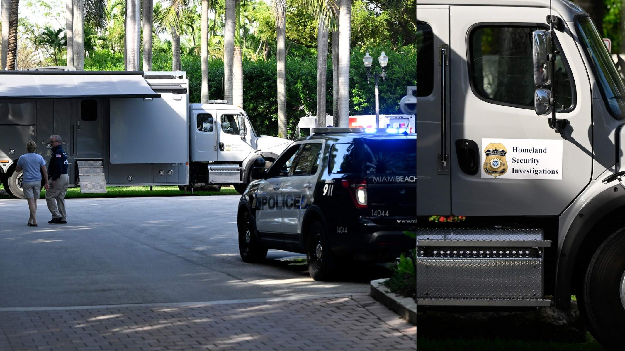 Homeland Security officers are seen at the waterfront mansion of Sean Combs aka Diddy in Miami
