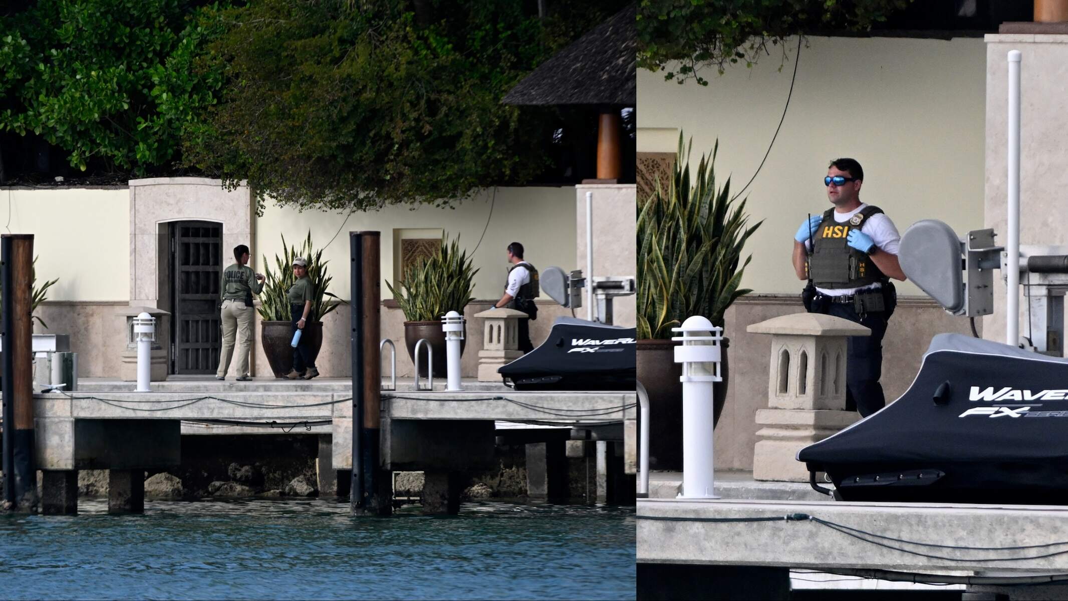 Homeland Security officers are seen at the waterfront mansion of Sean Combs aka Diddy in Miami