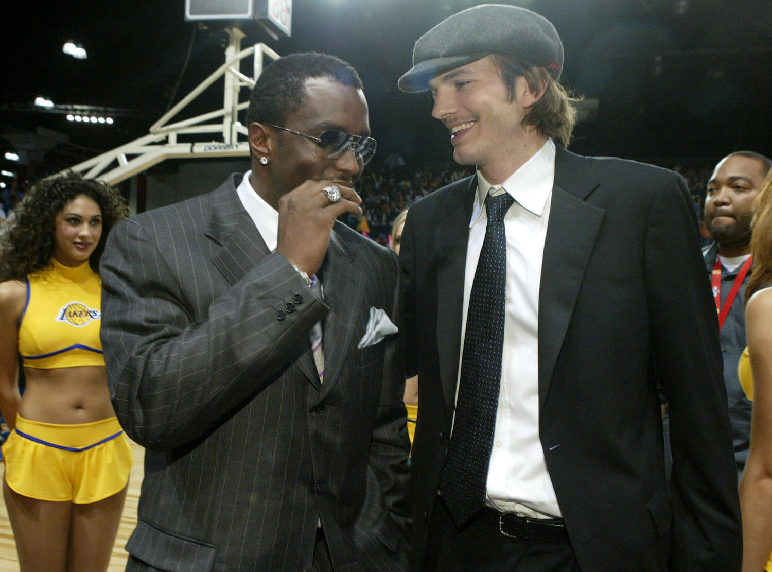 Sean 'P. Diddy' Combs and Ashton Kutcher at the NBA All-Star Celebrity Game at the Los Angeles Convention Center