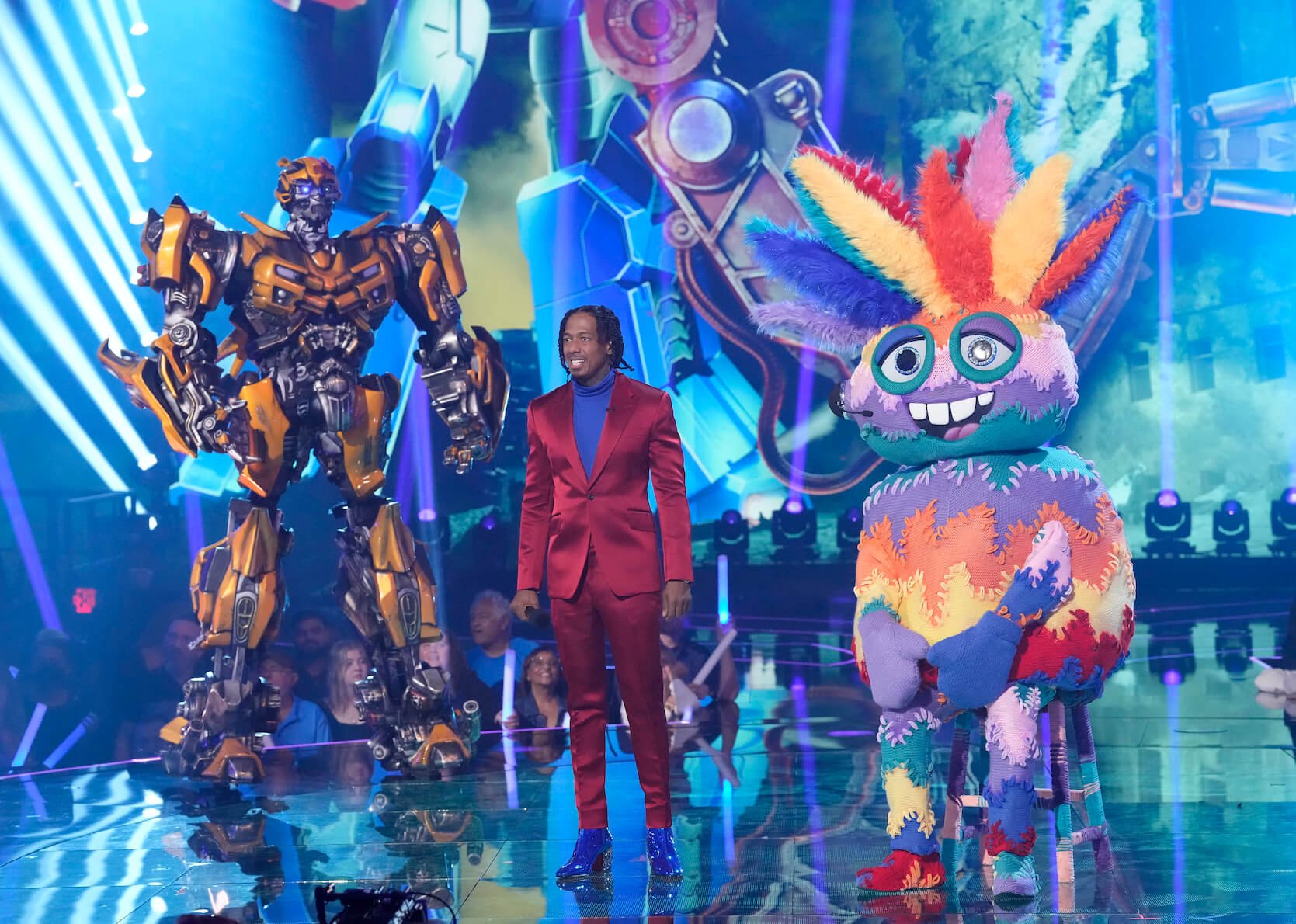 Optimus Prime, Nick Cannon, and Ugly Sweater on 'The Masked Singer' Season 11 'Transformers Night'