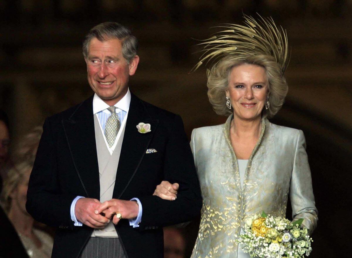 Then-Prince Charles and Camilla Parker Bowles leave a blessing at St. Georges Chapel in Windsor Castle after their civil wedding