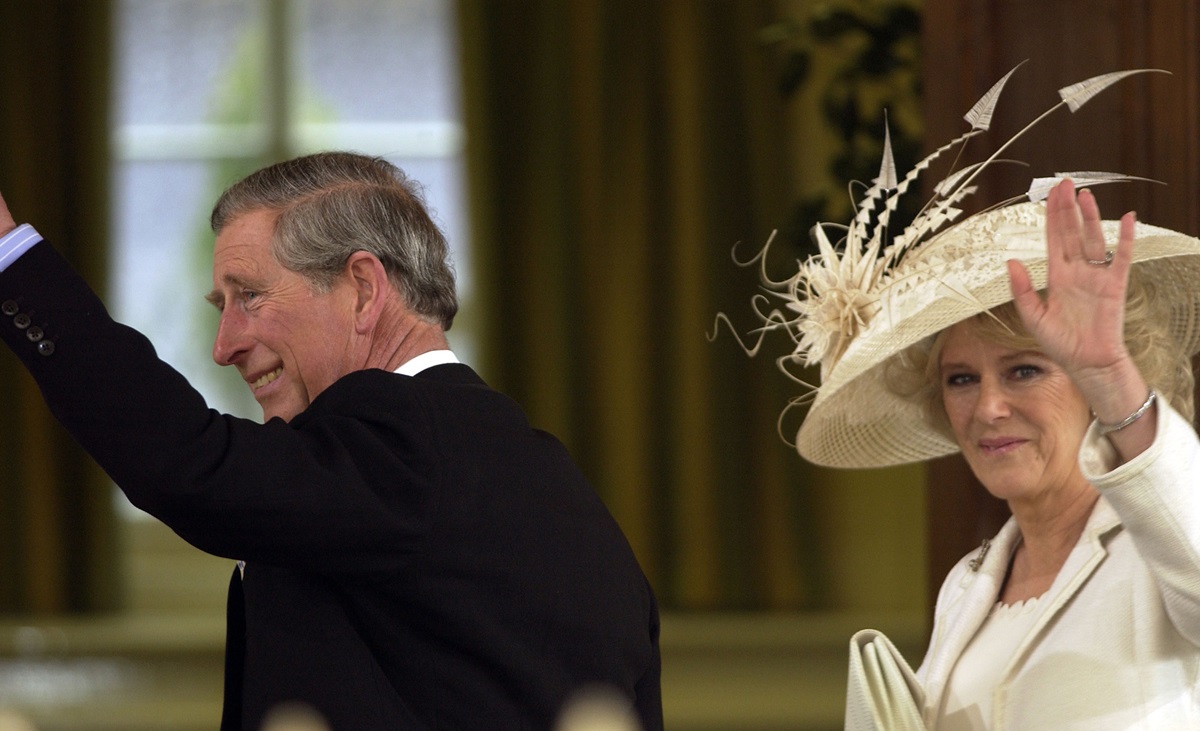 Then-Prince Charles and Camilla Parker Bowles on the wedding day outside at Guildhall in Windsor