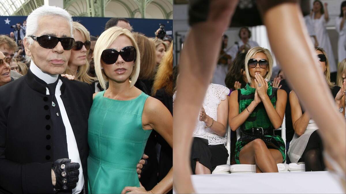 Karl Lagerfeld and Victoria Beckham attend the 2007 Chanel fashion show and Victoria sits front row at the Oscar De La Renta Spring fashion show