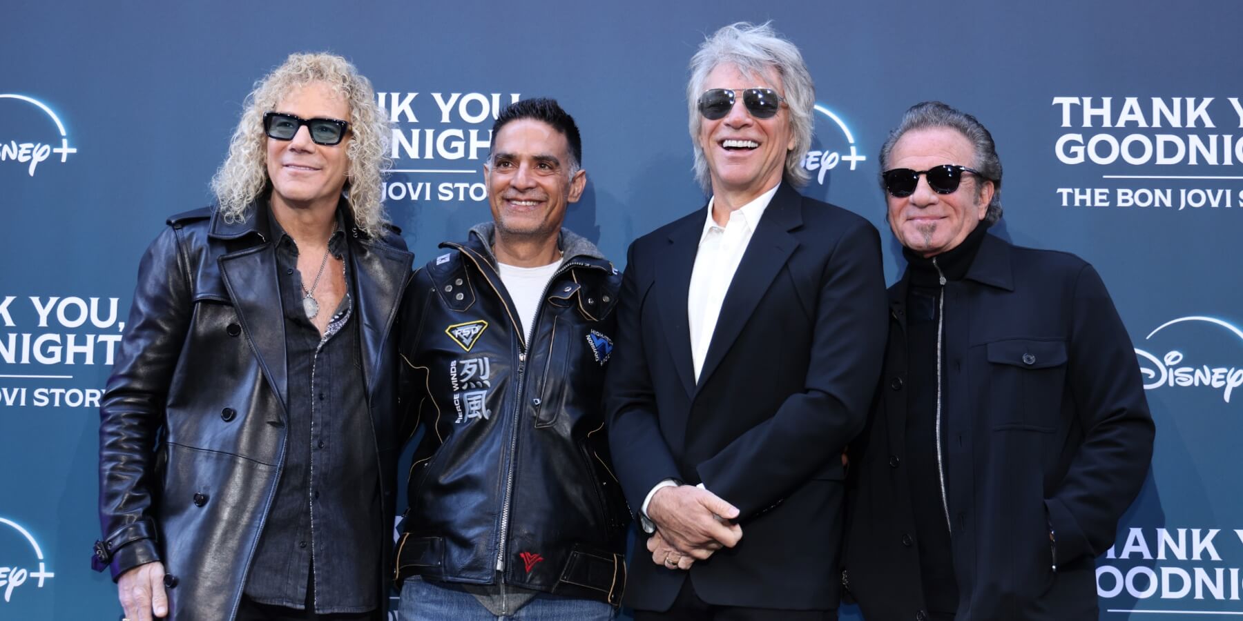 David Bryan, Gotham Chopra, Jon Bon Jovi and Tico Torres attend the UK Premiere of 'Thank You and Goodnight: The Bon Jovi Story' on April 17, 2024 in London, England