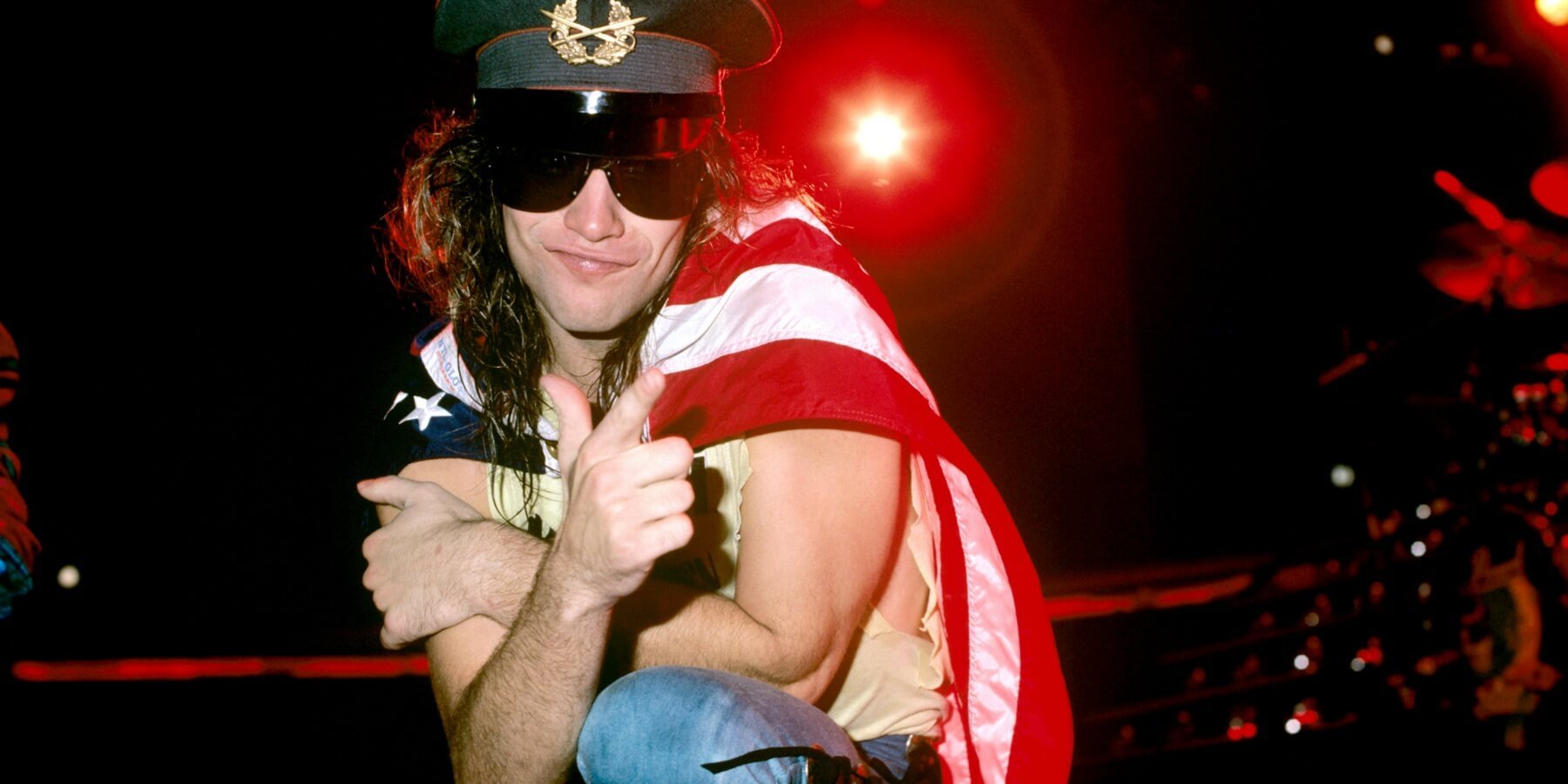 Jon Bon Jovi during the 'Slippery When Wet Tour' in 1987.