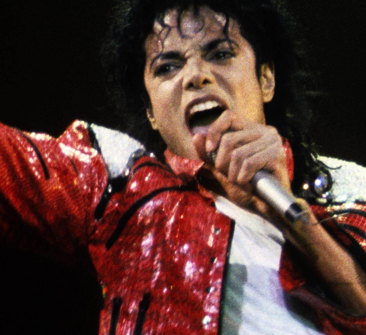 "Thriller" singer Michael Jackson wearing red
