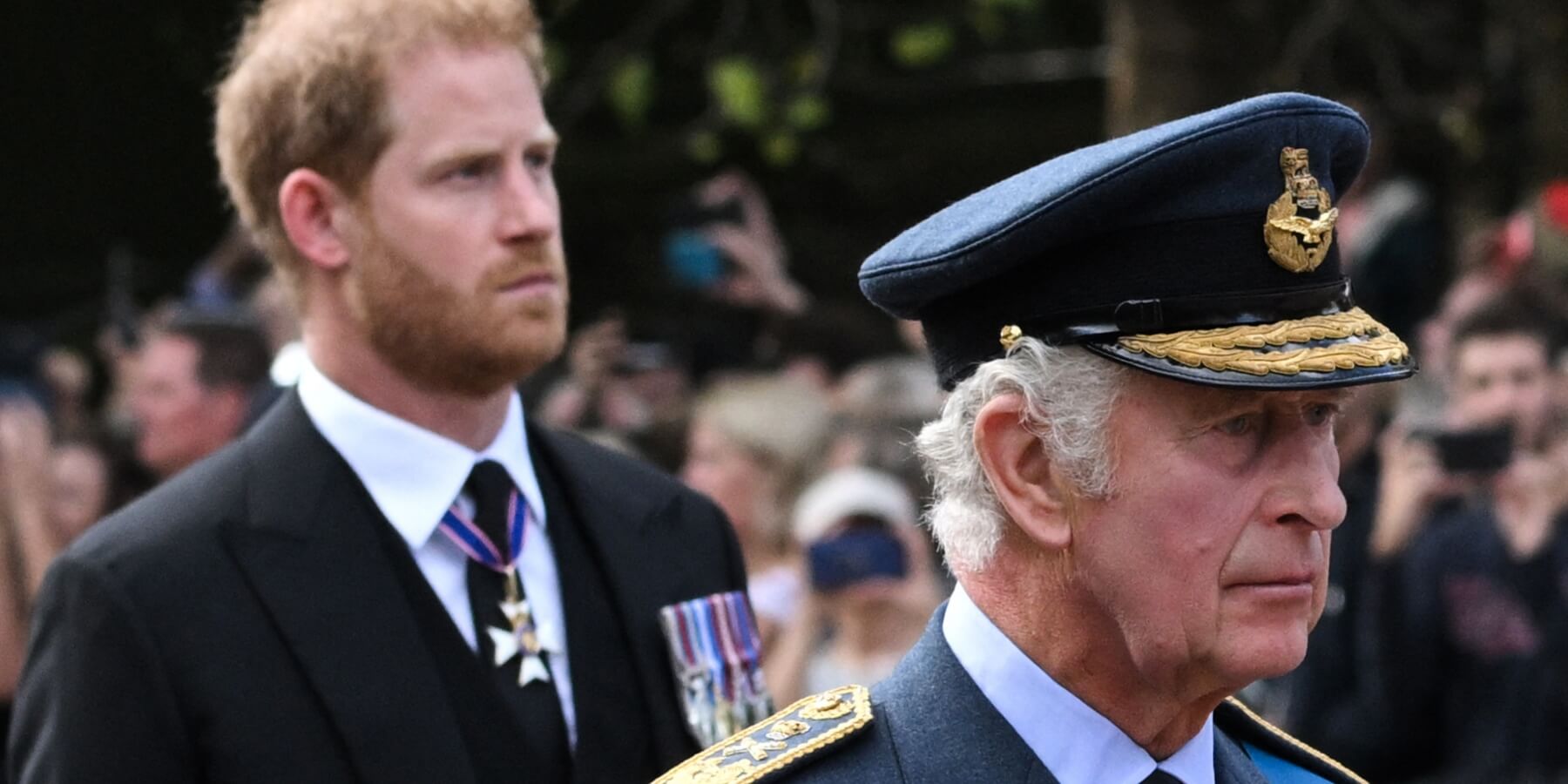Prince Harry and King Charles photographed during Queen Elizabeth's funeral.