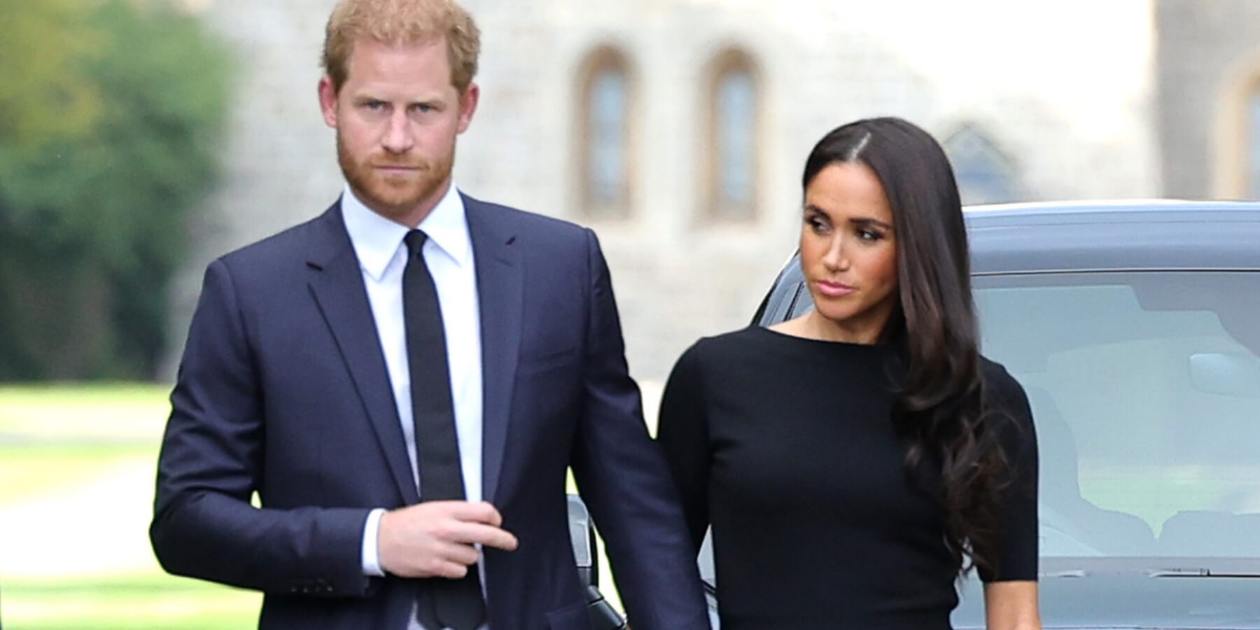 Prince Harry and Meghan Markle photographed during Queen Elizabeth's funeral in 2022