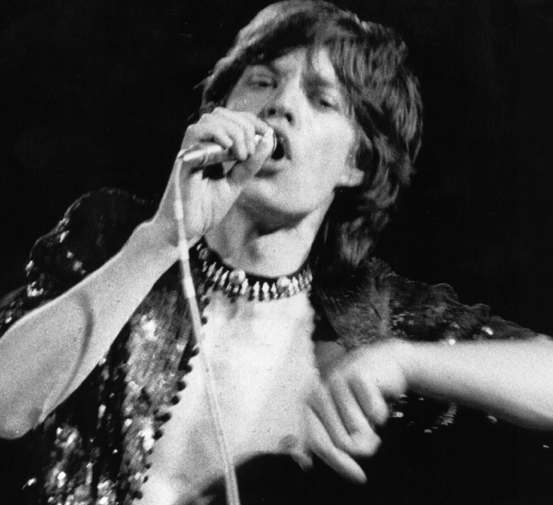The Rolling Stones' Mick Jagger in black-and-white