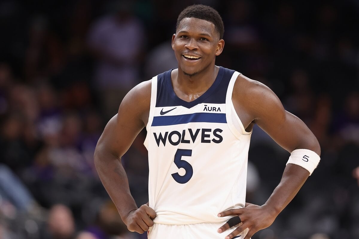 Anthony Edwards of the Minnesota Timberwolves reacts during a game against the Phoenix Suns