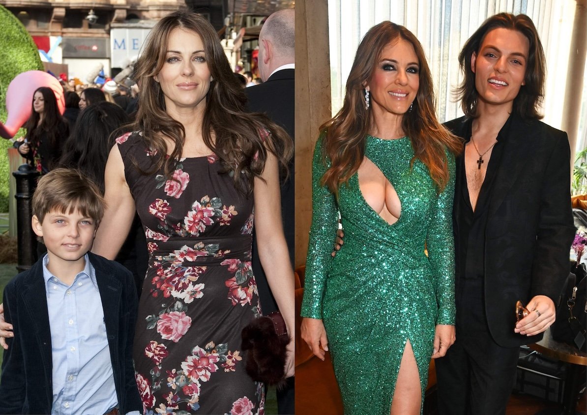 Side by side photos of Damian and Elizabeth Hurley in 2011 and 2024