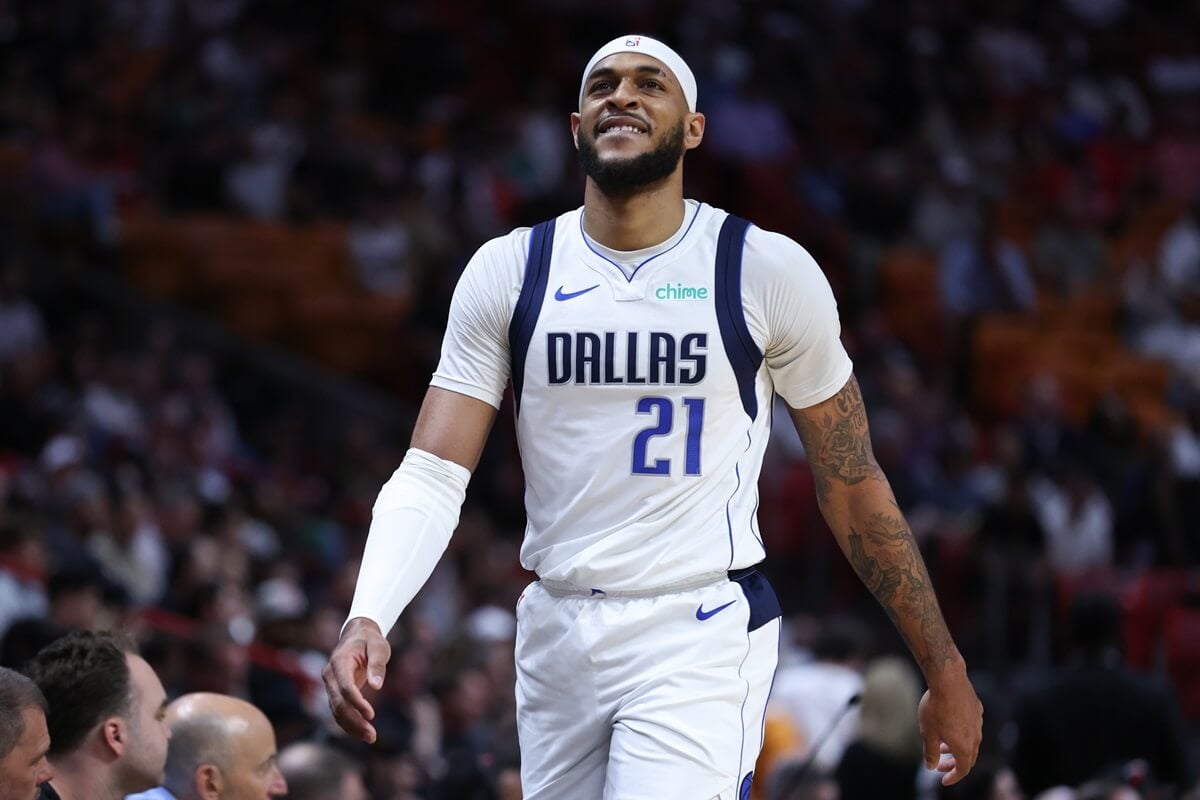 Daniel Gafford of the Dallas Mavericks looks on in a game against the Miami Heat