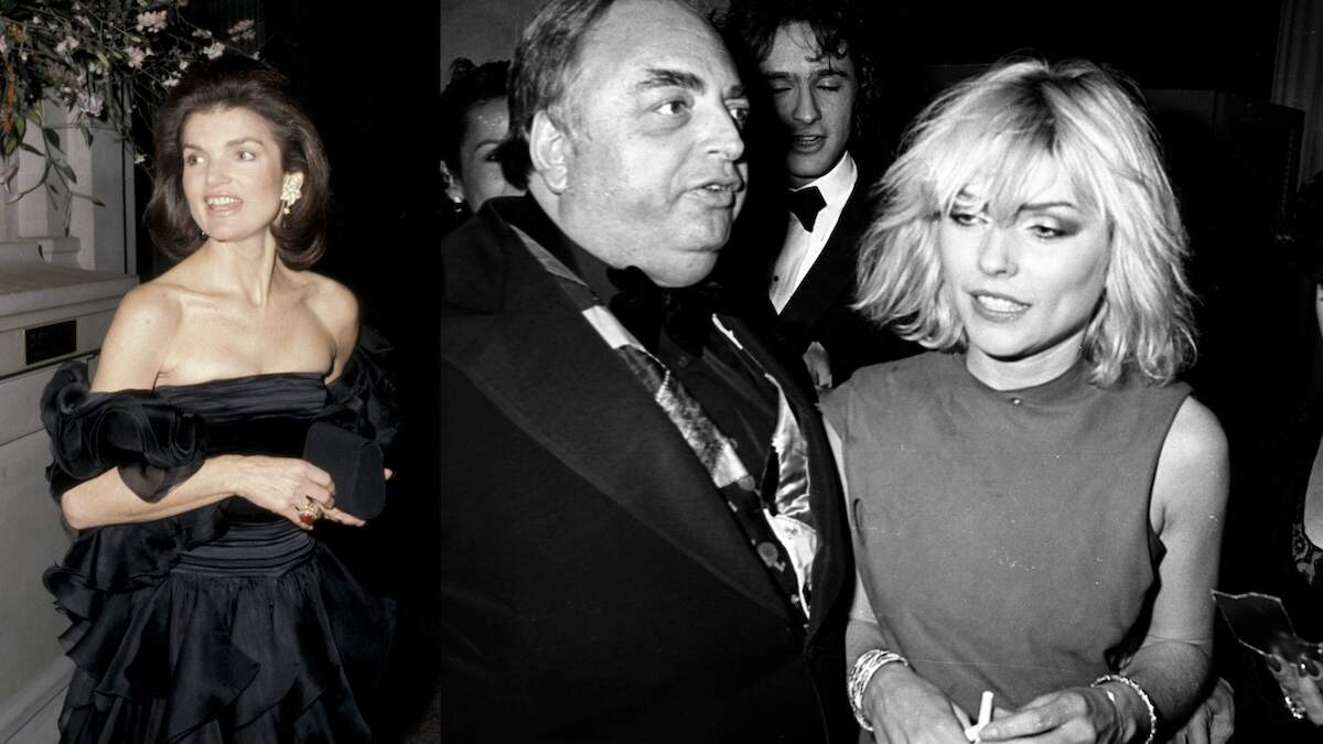A photo of Jackie Onassis in a black gown and a black and white photo of Debbie Harry at the Meta Gala