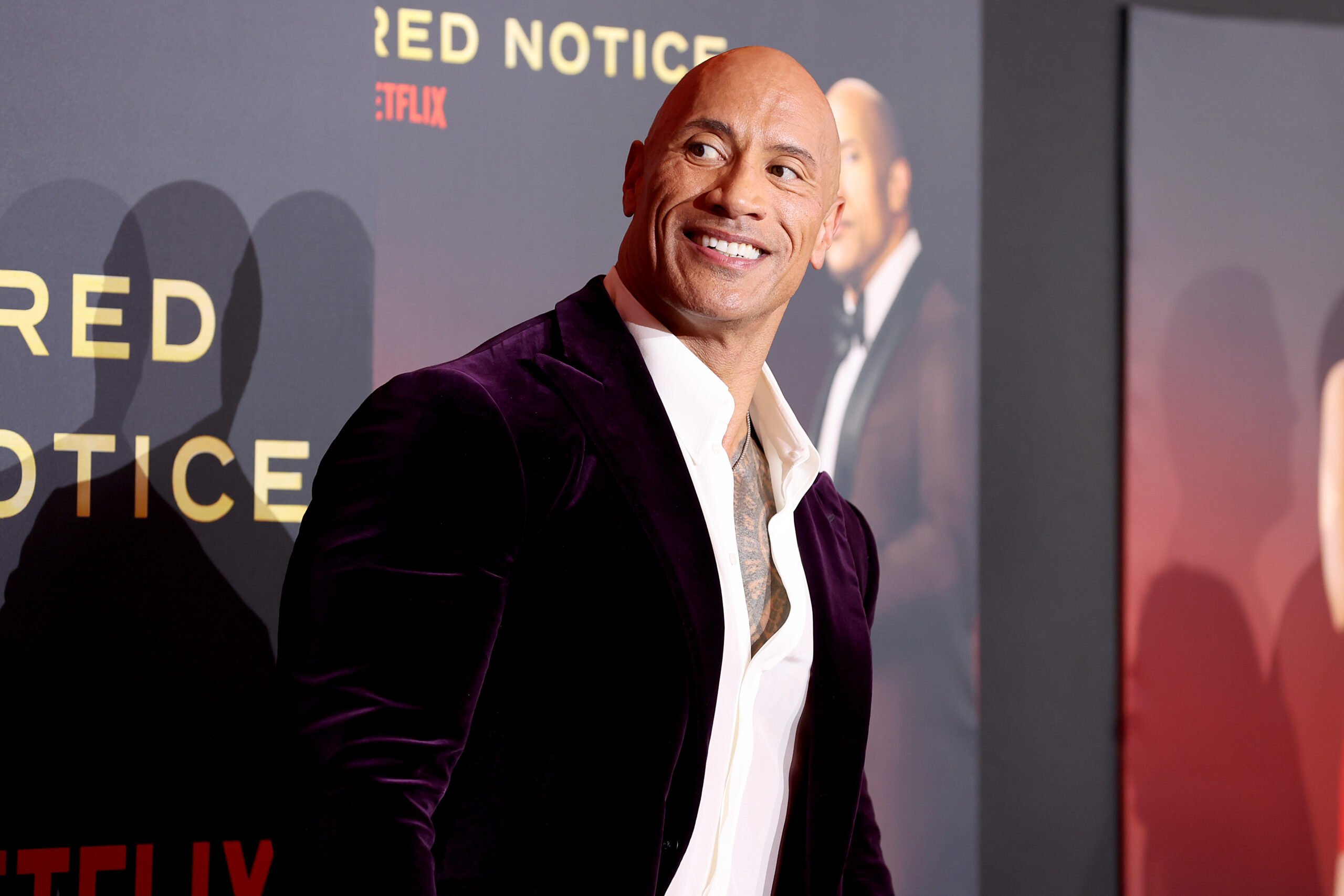 Dwayne Johnson at the premiere of his Netflix film 'Red Notice'
