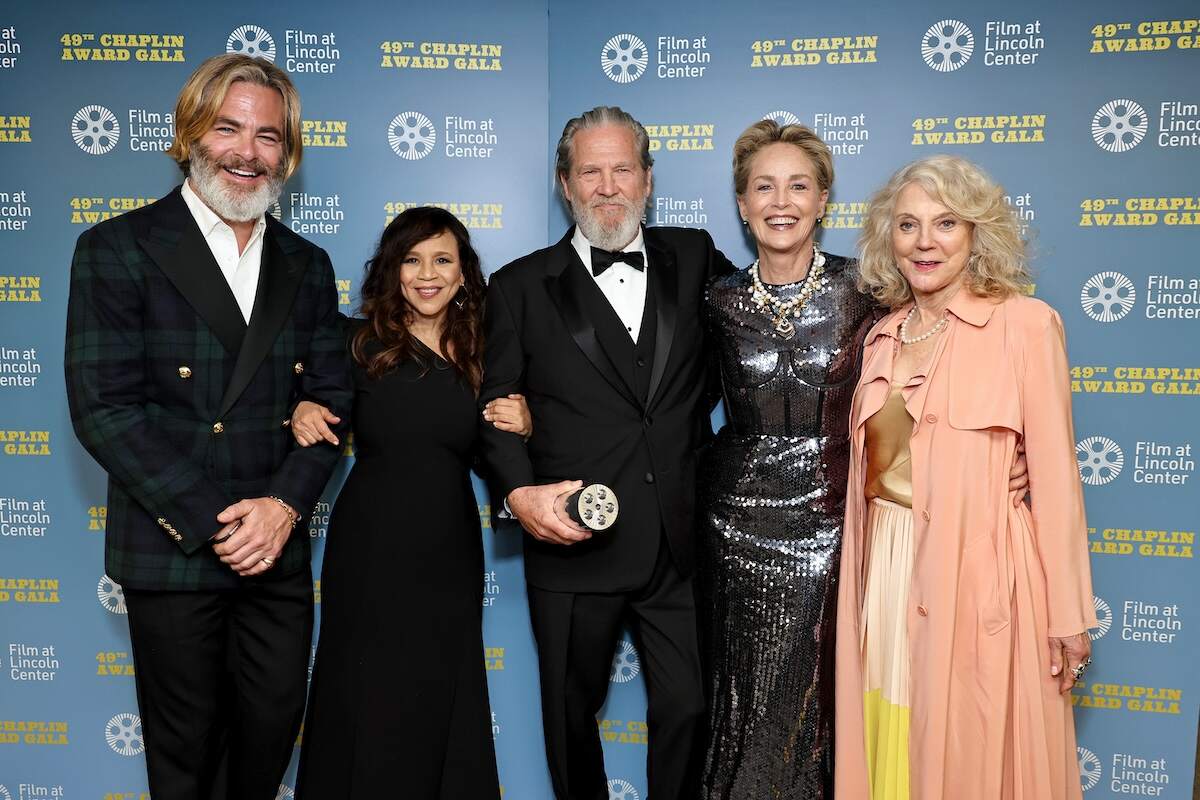 Actors Chris Pine, Rosie Perez, Jeff Bridges, Sharon Stone, and Blythe Danner on the red carpet at the 49th Chaplin Award