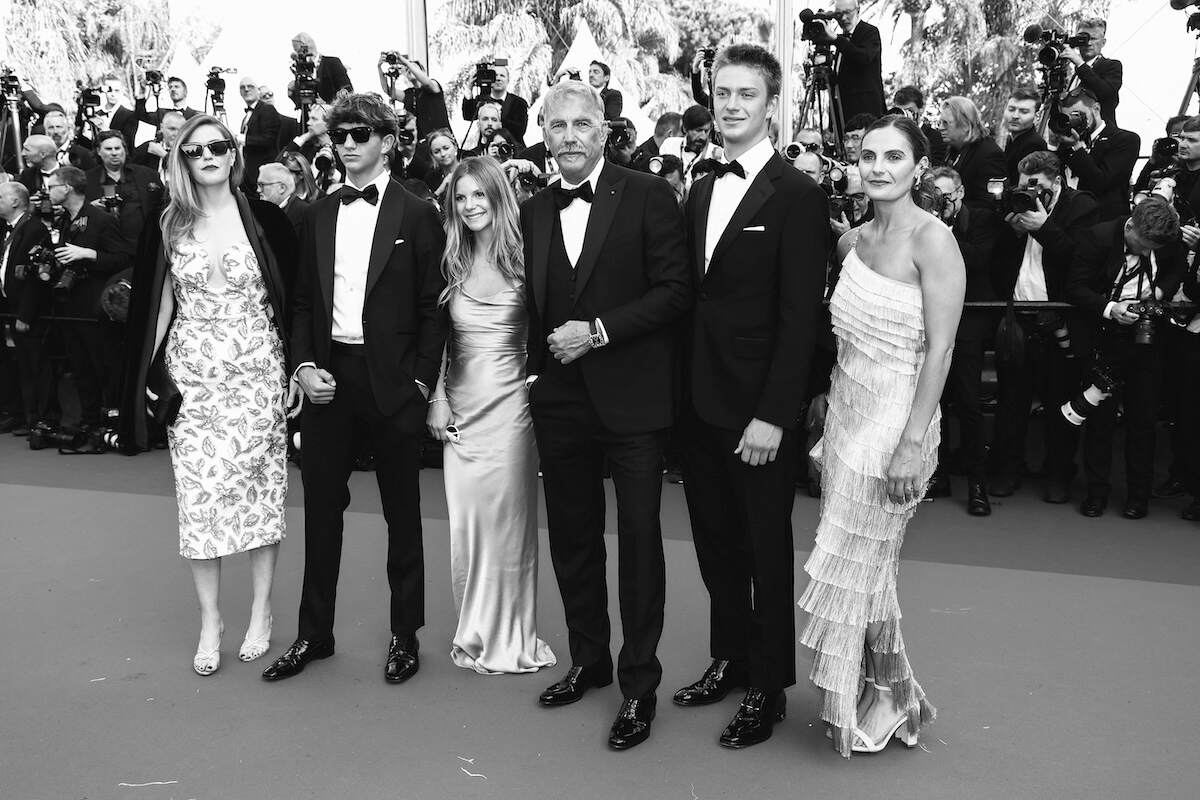Actor Kevin Costner stands with five of his children on the red carpet at Cannes Film Festival 2024