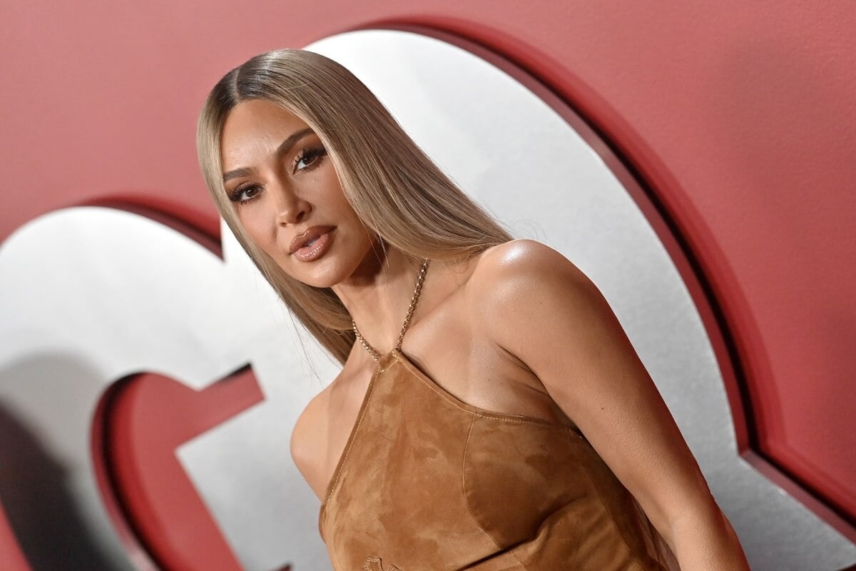 Kim Kardashian posing at the 2023 GQ Men of the Year at Bar Marmont.