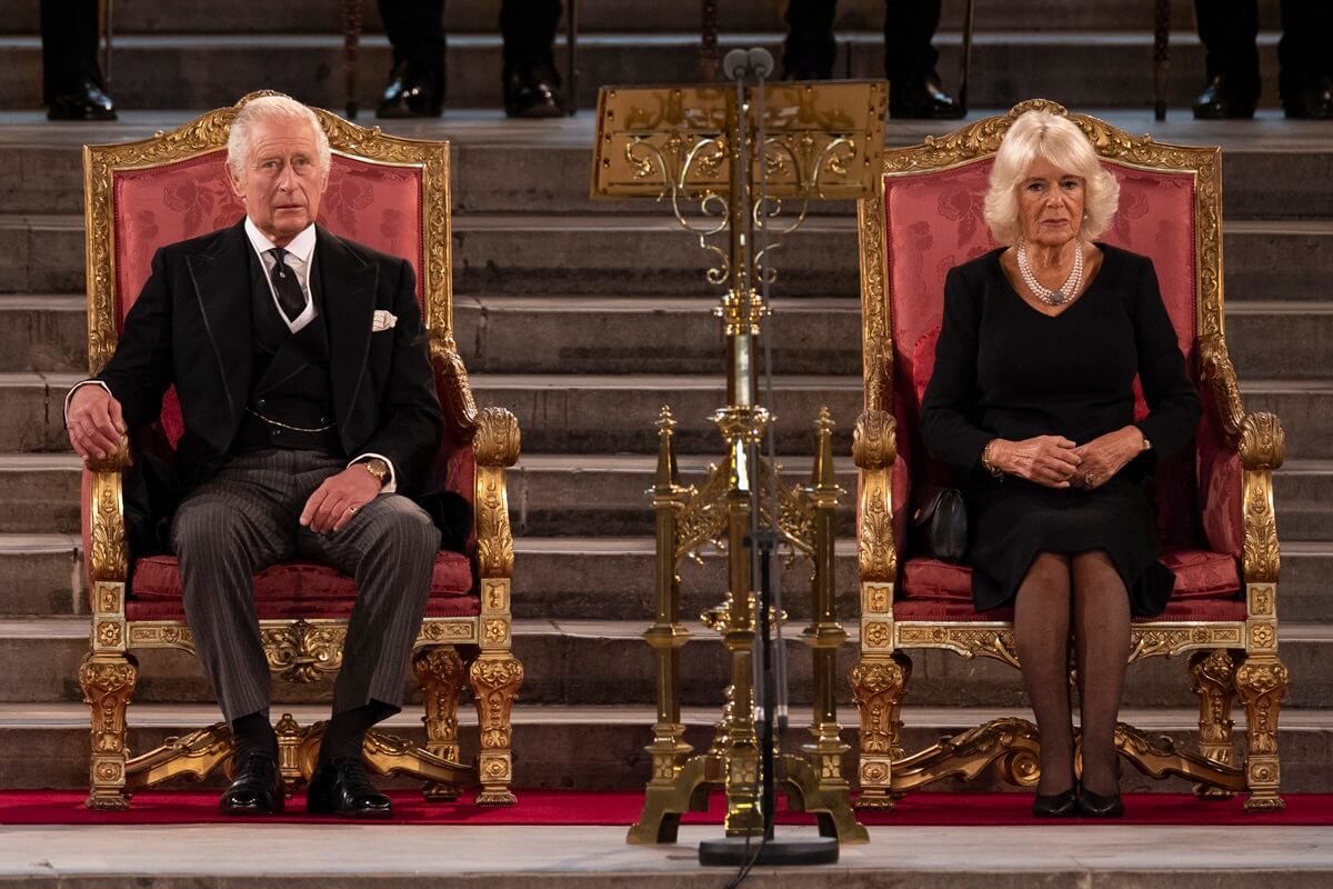 King Charles III and Queen Camilla take part in an address in Westminster Hall
