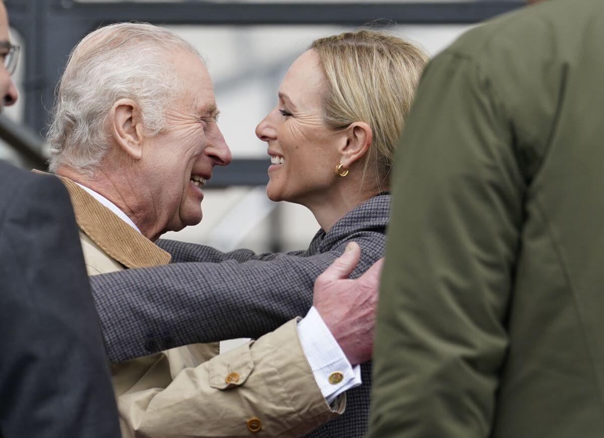 King Charles III and Zara Tindall greet each other at the Royal Windsor Horse Show