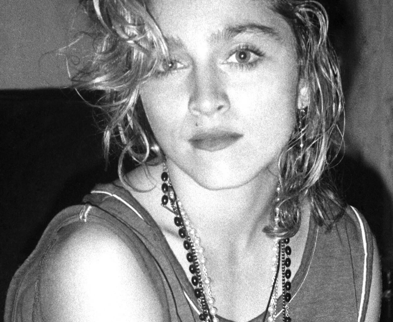 "Holiday" singer Madonna in black-and-white